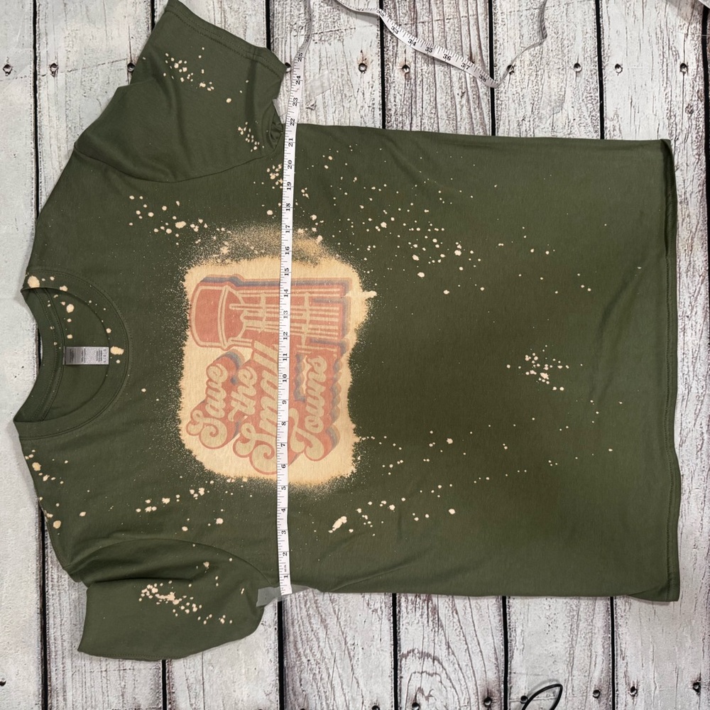 Gildan Save the Small‎ Towns Graphic T-Shirt Green Bleach Splatter Mens Large - Picture 8 of 12